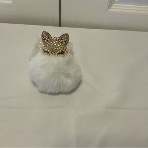 White Fluffy Bag Charm/Keychain with Rhinestone Fox